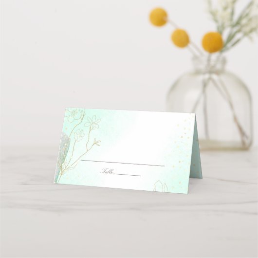 Radiant Mint Green Botanical Glitter Wedding Plaatskaartje (Voorkant)
