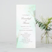Radiant Mint Green Botanical Glitter Wedding Programmakaart (Staand voorkant)