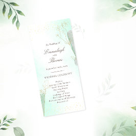 Radiant Mint Green Botanical Glitter Wedding Programmakaart