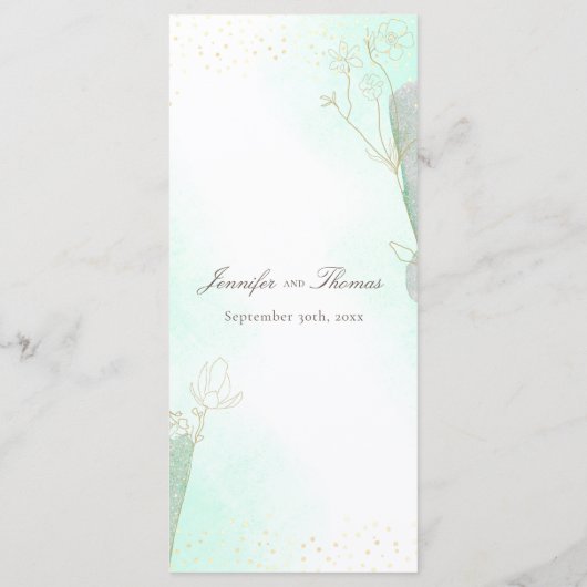 Radiant Mint Green Botanical Glitter Weduwmenu Menu (Achterkant)