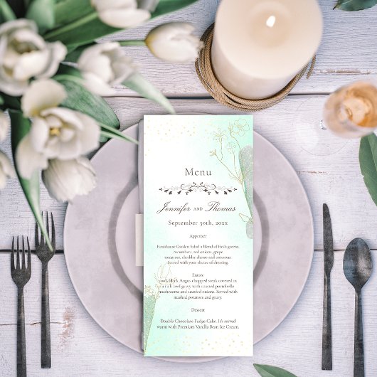 Radiant Mint Green Botanical Glitter Weduwmenu Menu