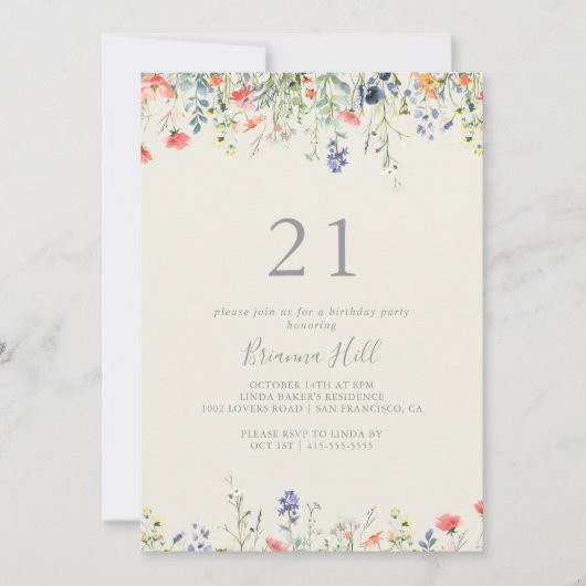 Radiant Multicolor Wildflower 21ste Verjaardagsfee Kaart (Voorkant)