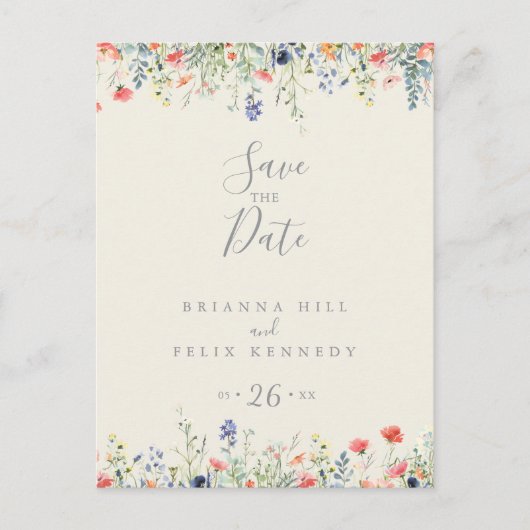 Radiant Multicolor Wildflower Bewaar de datum Briefkaart (Voorkant)
