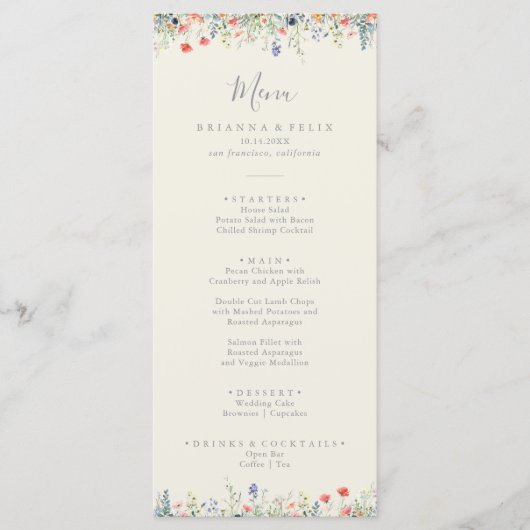 Radiant Multicolor Wildflower Diner Menu (Voorkant)