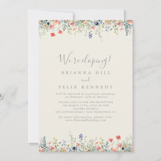 Radiant Multicolor Wildflower Elopement Receptie Kaart (Voorkant)