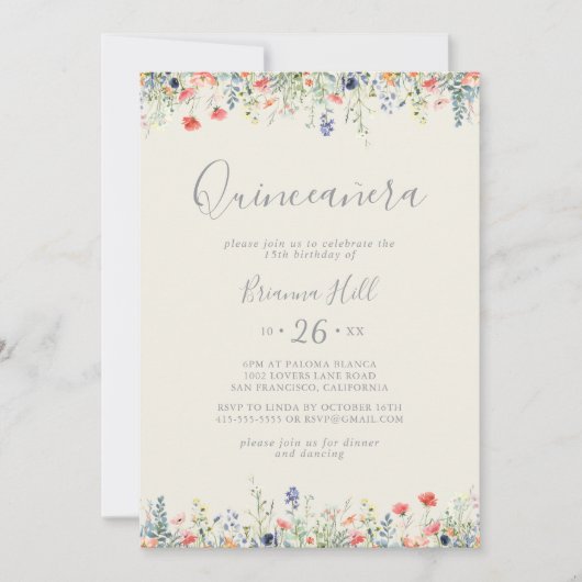 Radiant Multicolor Wildflower Quinceañera Kaart (Voorkant)