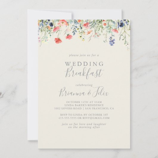 Radiant Multicolor Wildflower Wedding Breakfast Kaart (Voorkant)
