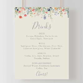Radiant Multicolor Wildflower Wedding Drinken Menu Poster