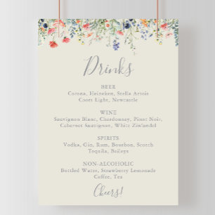 Radiant Multicolor Wildflower Wedding Drinken Menu Poster