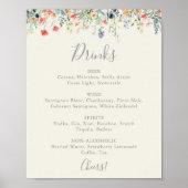 Radiant Multicolor Wildflower Wedding Drinken Menu Poster (Voorkant)