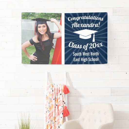 Radiant Navy Blue Custom Photo Afstuderen Banner (Insitu)