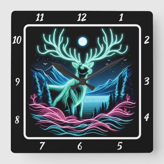 Radiant Neon Buck Vierkante Klok (Voorkant)