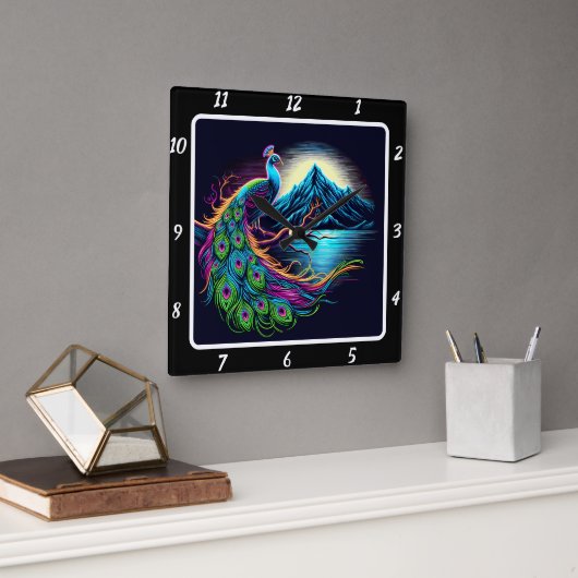 Radiant Neon Peacock Vierkante Klok (Kantoor)