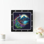 Radiant Neon Peacock Vierkante Klok (Huis)