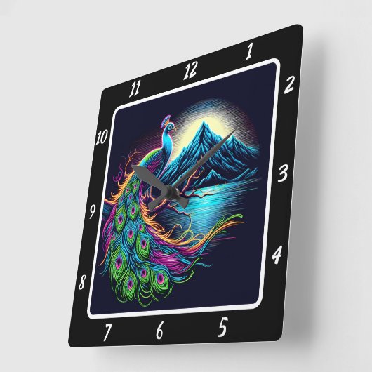 Radiant Neon Peacock Vierkante Klok (Hoek)