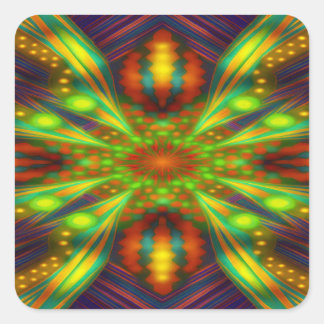Radiant Neon Starburst Kaleidoscope  Vierkante Sticker