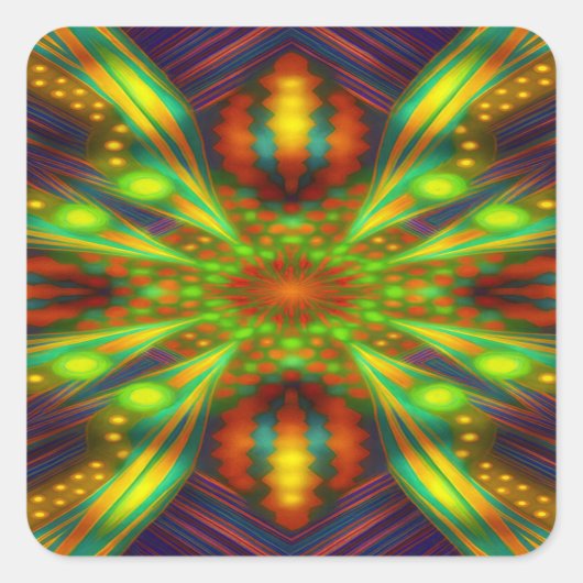 Radiant Neon Starburst Kaleidoscope  Vierkante Sticker (Voorkant)