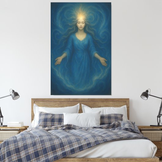 Radiant Ocean Goddess – Luminescent Spirit Awakeni Canvas Afdruk (Insitu (Slaapkamer))