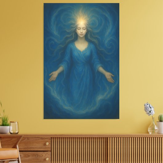 Radiant Ocean Goddess – Luminescent Spirit Awakeni Canvas Afdruk (Insitu (Woonkamer))