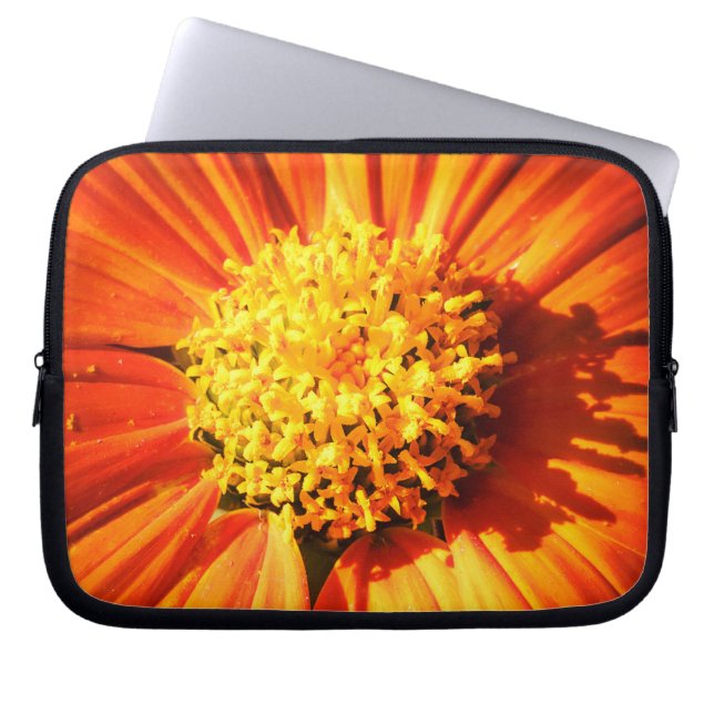 Radiant Orange Flower Laptop Sleeve Botanical Art (Voorkant)