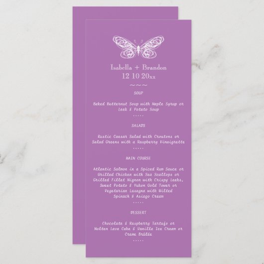 Radiant Orchid Butterfly Menu (Voorkant / Achterkant)