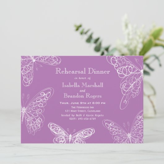 Radiant Orchid Butterfly repesial Dinner Invite Kaart (Staand voorkant)