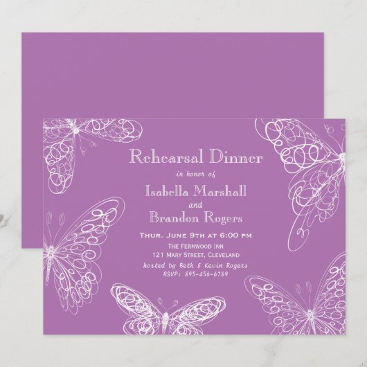 Radiant Orchid Butterfly repesial Dinner Invite Kaart (Voorkant / Achterkant)