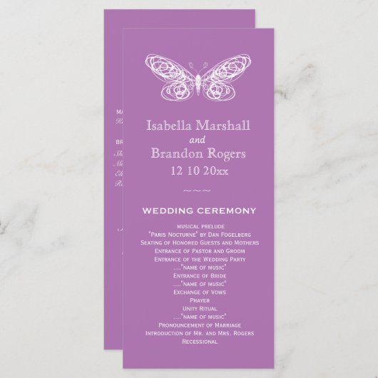 Radiant Orchid Butterfly Wedding Programme Programmakaart (Voorkant / Achterkant)