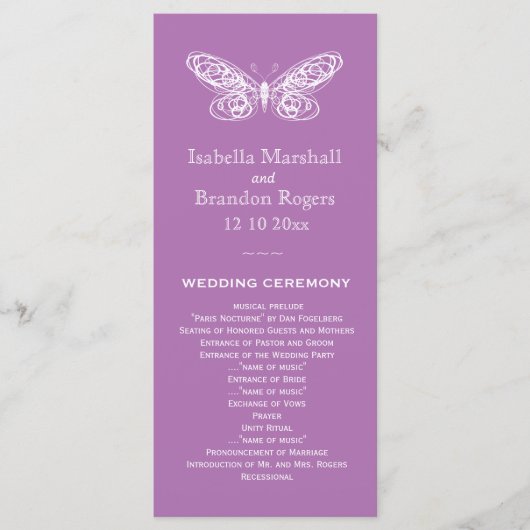 Radiant Orchid Butterfly Wedding Programme Programmakaart (Voorkant)