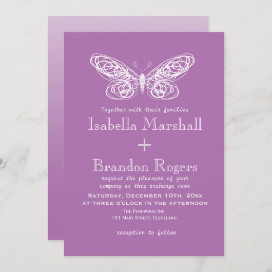 Radiant Orchid Butterfly Weduwuitnodiging Kaart (Voorkant / Achterkant)