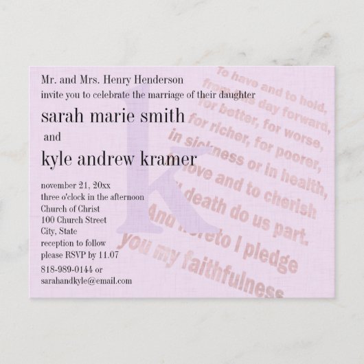 Radiant Orchid Christelijk Modern Monogram Weddens Briefkaart (Voorkant)