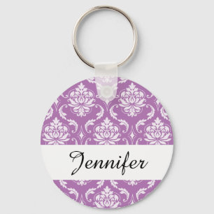 Radiant Orchid Classic Damask Patroon Sleutelhanger
