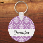 Radiant Orchid Classic Damask Patroon Sleutelhanger (Voorkant)