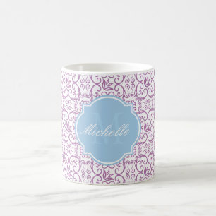 Radiant Orchid Damask Monogram Mok