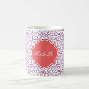 Radiant Orchid Damask Monogram Mok