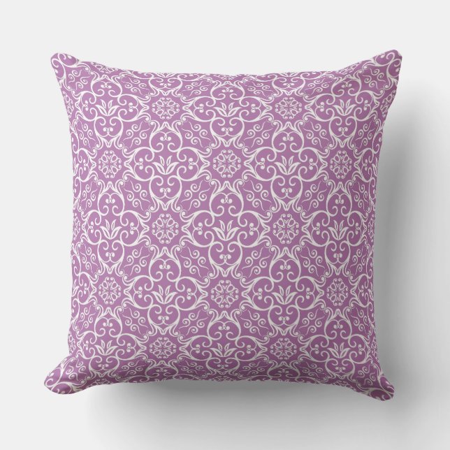 Radiant Orchid en White Damask Pillow Kussen (Voorkant)