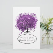 Radiant Orchid Heart Leaf Tree Wedding Briefpapier (Staand voorkant)