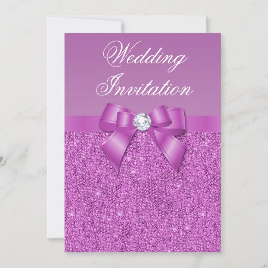 Radiant Orchid Sequins, Bow & Diamond Wedding Kaart (Voorkant)