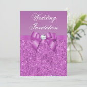 Radiant Orchid Sequins, Bow & Diamond Wedding Kaart (Staand voorkant)