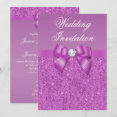 Radiant Orchid Sequins, Bow & Diamond Wedding Kaart (Voorkant / Achterkant)