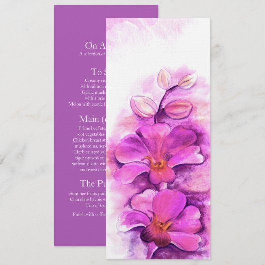 Radiant orchid stylied art bruiloft menu (Voorkant / Achterkant)