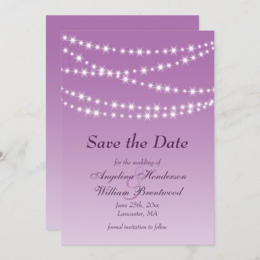 Radiant Orchid Twinkle Lichten sparen de Datum Save The Date (Voorkant / Achterkant)