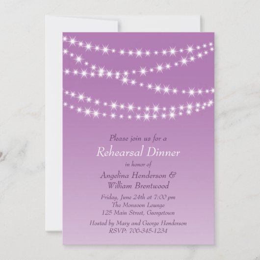 Radiant Orchid Twinkle Lights Rehearsal Dinner Kaart (Voorkant)