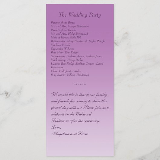 Radiant Orchid Twinkle Lights Wedding Program Programmakaart (Achterkant)