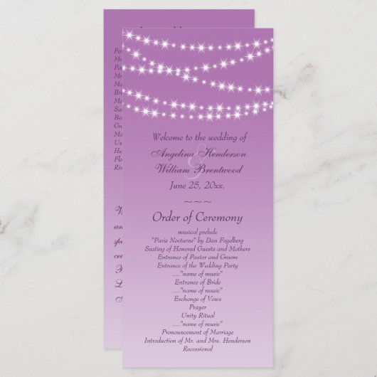 Radiant Orchid Twinkle Lights Wedding Program Programmakaart (Voorkant / Achterkant)