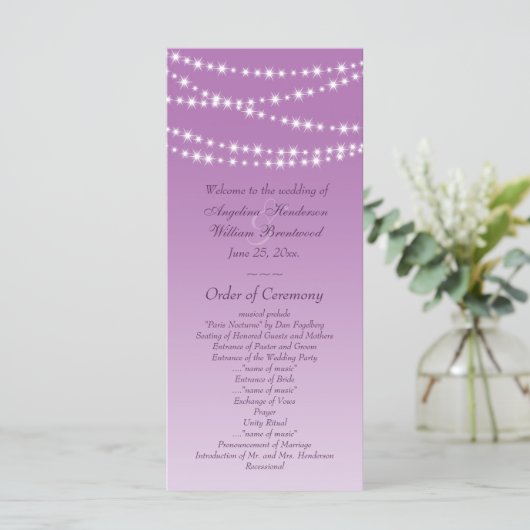 Radiant Orchid Twinkle Lights Wedding Program Programmakaart (Staand voorkant)