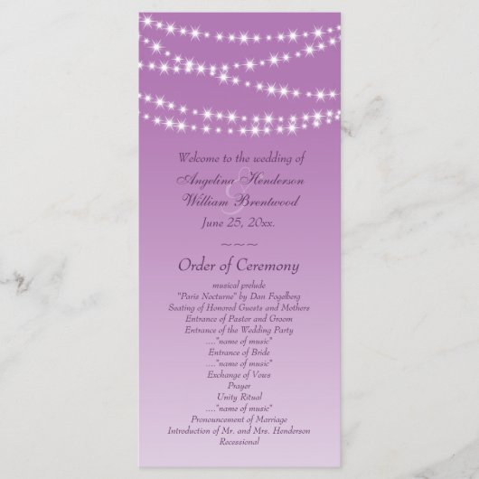 Radiant Orchid Twinkle Lights Wedding Program Programmakaart (Voorkant)