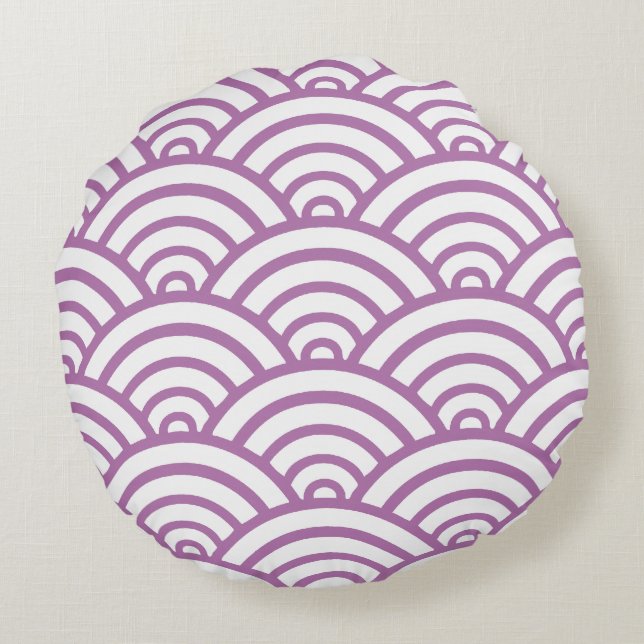 Radiant orchid & White Scallop Round Pillow Rond Kussen (Achterkant)
