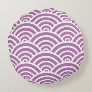 Radiant orchid & White Scallop Round Pillow Rond Kussen
