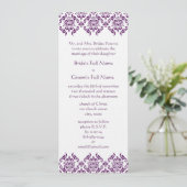Radiant Paars Damask Swirls Weddenschap Kaart (Staand voorkant)